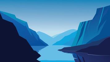 The Norwegian fjords, showcasing dramatic cliffs and serene waters under a clear blue sky flat illustration vector