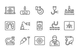 Endoscopy concept related 15 pcs icons set isolated on white background flat illustration vector