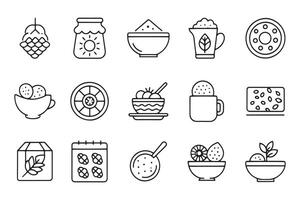 Breakfast cornflakes related 15 pcs icons set isolated on white background flat illustration vector