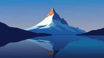 Beautiful view of the Matterhorn mountain reflected in a serene lake, showcasing nature's beauty and tranquility flat illustration. vector