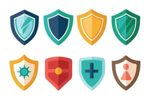 various shield icons, showcasing different designs illustration set on white background. vector
