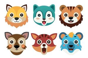 Animal faces, showcasing a variety of colors and expressions in a visually engaging arrangement illustration set on white background vector