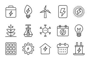 Power, energy, lightning related 15 pcs icons set isolated on white background flat illustration vector
