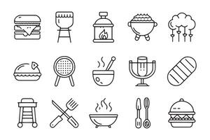 Barbecue foods concept related 15 pcs icons set isolated on white background flat illustration vector