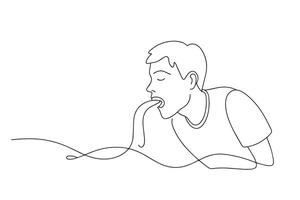 young man drunk or sick vomiting One line continuous line art illustration on white background. vector