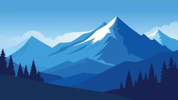 A scenic view of mountains and trees under a clear blue sky, showcasing the beauty of nature and tranquility flat illustration vector
