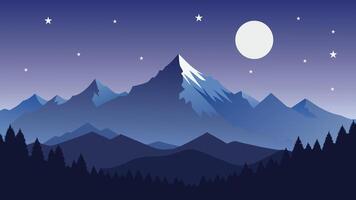 Full moon in night sky in the winter mountains flat illustration vector