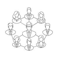 Business Networking with people head One line continuous line art illustration on white background vector