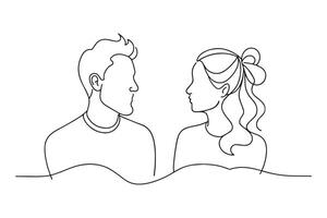 Nice couple talking to each other One line continuous line art illustration on white background. vector