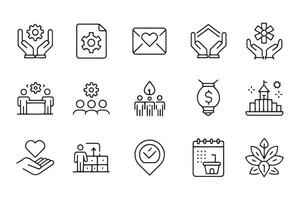 CSR corporate social responsibility related 15 pcs icons set isolated on white background flat illustration vector
