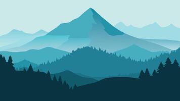 Beautiful Scenic view of a mountain range adorned with lush trees, showcasing the beauty of nature's peaks and valleys flat illustration vector