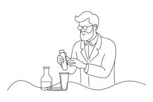 Male scientist working in lab One line continuous line art illustration on white background vector