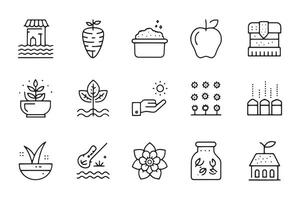 Sowing seeds concept related 15 pcs icons set isolated on white background flat illustration vector
