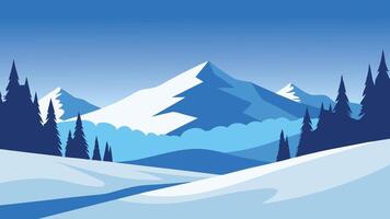 Snowy landscape featuring tall trees blanketed in fresh snow, creating a tranquil winter scene flat illustration vector