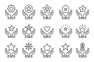Human hands holding a star. Core values or merit concept related icons set isolated on white background flat illustration. vector