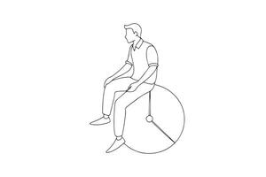 Man sitting on on a clock One line continuous line art illustration on white background vector
