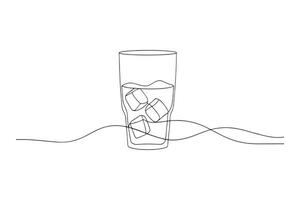 Glass of mineral carbonated water with ice One line continuous line art illustration on white background. vector