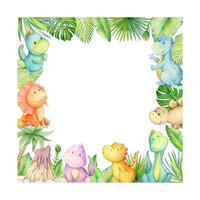 Watercolor dinosaur frame vector