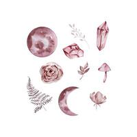 Watercolor boho moon set vector