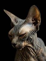 sphynx cat isolated on black background photo