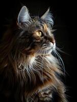 maine coon cat isolated on black background photo