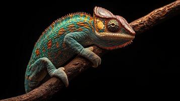 Chameleon isolated on black background photo