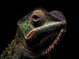 Chameleon isolated on black background photo