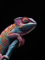 Chameleon isolated on black background photo
