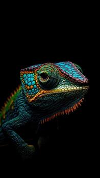 camaleón aislado en negro antecedentes foto