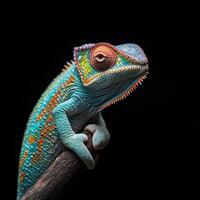 Chameleon isolated on black background photo