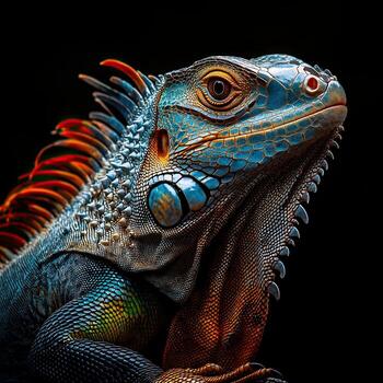 Iguana isolated on black background photo