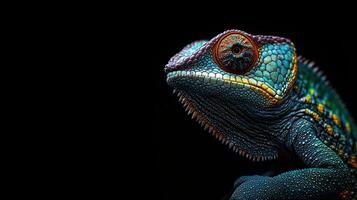 Chameleon isolated on black background photo