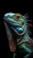 Iguana isolated on black background photo
