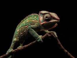 Chameleon isolated on black background photo