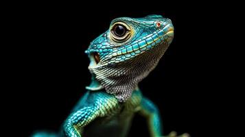 Lizard isolated on black background photo
