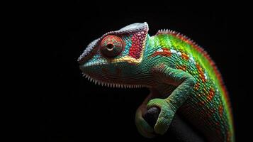 Chameleon isolated on black background photo