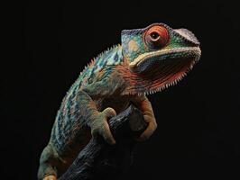 Chameleon isolated on black background photo
