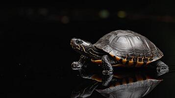 Turtle isolated on black background photo