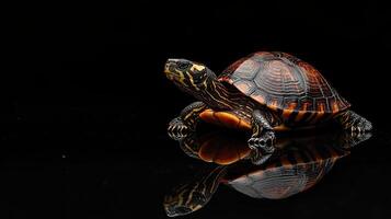 Turtle isolated on black background photo