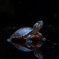 Turtle isolated on black background photo