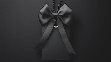Elegant black gift box with a luxurious bow on a dark background, representing sophistication and exclusivity photo