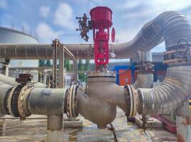 red big Pneumatic control valve that uses air instruments to regulate opening and closing photo