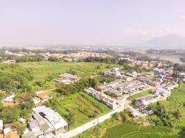 Cityscape with Dense low-rise buildings of colorful houses. Housing Industry. Panoramic Landscape. Graphic Resources. Social Issues. Aerial Landscape Photography Concept photo