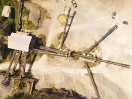 Bird eye view of sand mining conveyor from a height of 200 meters. Mining Industry. Panoramic Landscape. Graphic Resources. Above. Drone Photography. Aerial Landscape Photography Concept photo