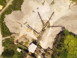 Bird eye view of sand mining conveyor from a height of 200 meters. Mining Industry. Panoramic Landscape. Graphic Resources. Above. Drone Photography. Aerial Landscape Photography Concept photo