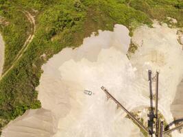 Bird eye view of sand mining conveyor from a height of 200 meters. Mining Industry. Panoramic Landscape. Graphic Resources. Above. Drone Photography. Aerial Landscape Photography Concept photo