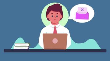A Man sitting at desk with laptop and folder No Data animation video
