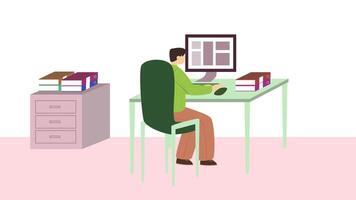 A man sitting at a desk with a computer Office Worker Man Sitting at Desk animation video