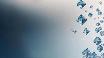 Clear aqua transparent blue diamonds on a blue gradient background. photo