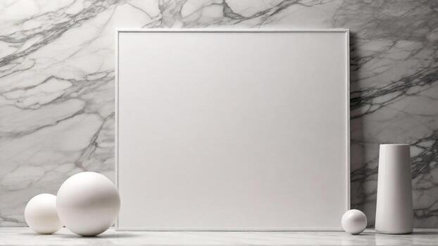 blanco imagen marco Bosquejo en mármol modelo fondo, geométrico cerámico objetos foto
